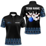 Maxcorners Black And Blue Camo Bowling Polo, 1/4 Zip Shirts Custom Team Bowling Jerseys, Gift For Bowlers