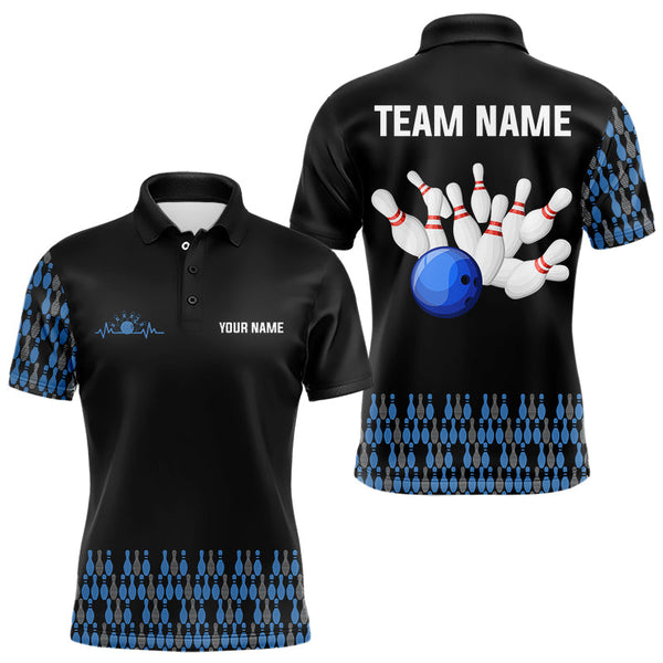 Maxcorners Black And Blue Camo Bowling Polo, 1/4 Zip Shirts Custom Team Bowling Jerseys, Gift For Bowlers