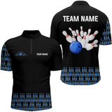 Maxcorners Black And Blue Camo Bowling Polo, 1/4 Zip Shirts Custom Team Bowling Jerseys, Gift For Bowlers