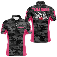 Maxcorners Mens bowling polo, 1/4 zip shirts Custom gray camo Bowling Team Jersey, Bowling League Shirt | Pink LM2011