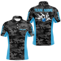 Maxcorners Mens bowling polo, 1/4 zip shirts Custom gray camo Bowling Team Jersey, Bowling League Shirt | Blue LM2011