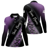 Maxcorners Black and Purple Glitter Flower Bowling Polo, Quarter Zip Shirt for Men Custom Bowling Team Jerseys