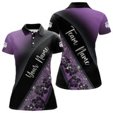 Maxcorners Black and Purple Glitter Flower Bowling Polo, Quarter Zip Shirt for Men Custom Bowling Team Jerseys