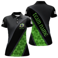 Maxcorners Black and Green Shamrock St Patrick Day Bowling Polo, 1/4 Zip Shirt for Men Custom Bowling Team Jersey