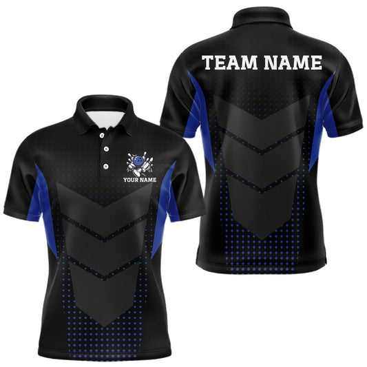 Maxcorners Navy blue and Black Mens Bowling Jerseys Custom Team bowling polo shirts for men, bowling zip jerseys LM2201