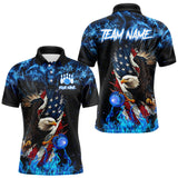 Maxcorners Blue Flame American Flag Eagle Bowling Shirts For Men & Women Custom Bowling Team Jersey, Gift For Bowler