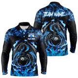 Maxcorners Black And Blue Flame Dragon Bowling Shirts For Men & Women Custom Bowling Team Jersey, Gift For Bowler