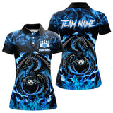 Maxcorners Black And Blue Flame Dragon Bowling Shirts For Men & Women Custom Bowling Team Jersey, Gift For Bowler