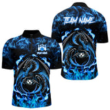 Maxcorners Black And Blue Flame Dragon Bowling Shirts For Men & Women Custom Bowling Team Jersey, Gift For Bowler