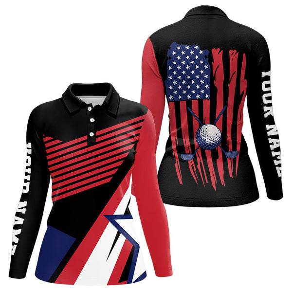 Maxcorners American Flag Golf polo shirts For Mens custom patriotic golf top for men, golfing gifts | BlackMT0306