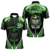Maxcorners Black Mens disc golf polo shirts custom green fire lightning team disc golf jersey, unique golf gifts LM3006