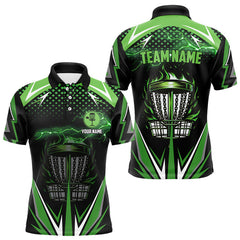Maxcorners Black Mens disc golf polo shirts custom green fire lightning team disc golf jersey, unique golf gifts LM3006