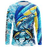 Maxcorners Marlin fishing scales blue sea water camo Custom UV protection performance long sleeve fishing shirts MT2108