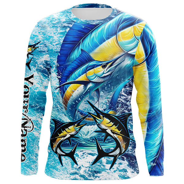 Maxcorners Marlin fishing scales blue sea water camo Custom UV protection performance long sleeve fishing shirts MT2108