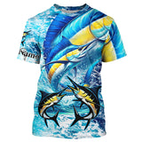 Maxcorners Marlin fishing scales blue sea water camo Custom UV protection performance long sleeve fishing shirts MT2108