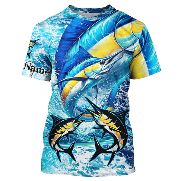 Maxcorners Marlin fishing scales blue sea water camo Custom UV protection performance long sleeve fishing shirts MT2108