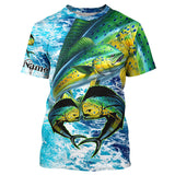 Maxcorners Mahi mahi fishing blue sea water camo Custom UV protection performance long sleeve fishing shirts MT2108