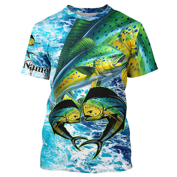 Maxcorners Mahi mahi fishing blue sea water camo Custom UV protection performance long sleeve fishing shirts MT2108