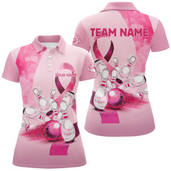 Maxcorners Bowling Ball And Pins Pink Ribbons PatternCustomized Name, Team Name 3D Shirt