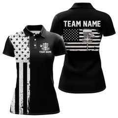 Maxcorners Black and White American Flag Mens Disc golf polo shirts Custom patriotic team disc golf jerseysMT0306