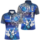 Maxcorners Personalized Blue tribal pattern custom bowling Polo, 1/4 zip shirts, cool bowling jerseys