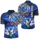 Maxcorners Personalized Blue tribal pattern custom bowling Polo, 1/4 zip shirts, cool bowling jerseys