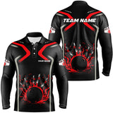 Maxcorners Personalized Red & Black Flame Bowling ball pins custom bowling shirts, cool bowling jerseys