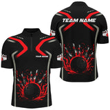 Maxcorners Personalized Red & Black Flame Bowling ball pins custom bowling shirts, cool bowling jerseys