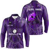 Maxcorners Purple Camo Bowling Polo, 1/4 Quarter zip shirts Custom Spider web Halloween Team Bowling jerseys