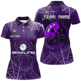 Maxcorners Purple Camo Bowling Polo, 1/4 Quarter zip shirts Custom Spider web Halloween Team Bowling jerseys