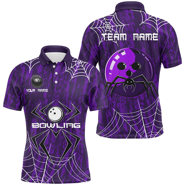 Maxcorners Purple Camo Bowling Polo, 1/4 Quarter zip shirts Custom Spider web Halloween Team Bowling jerseys