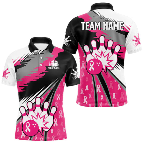Maxcorners Mens bowling shirts Custom pink ribbons pattern Bowling Team Jersey, Breast cancer shirt for Bowler MT2108