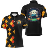 Maxcorners Funny Mens golf polo shirts custom black and orange argyle pattern Halloween skull golf tops