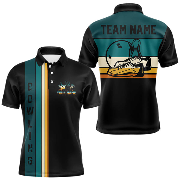 Maxcorners Black and Green Retro Bowling Polo, Quarter Zip Shirts for Men Custom Team Bowling League Jerseys TU2309