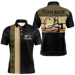 Maxcorners Black and Retro Bowling Polo, Quarter Zip Shirts for Men Custom Team Bowling League Jerseys TU2309