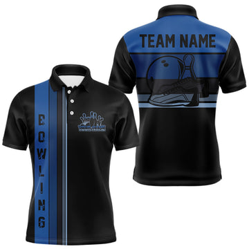 Maxcorners Black and Blue Retro Bowling Polo, Quarter Zip Shirts for Men Custom Team Bowling League Jerseys LM1903
