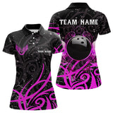 Maxcorners Black And Pink Camo Bowling Polo, Quarter Zip Shirt Custom Team Bowling Jersey Bowler Outfit