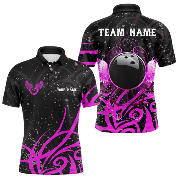 Maxcorners Black And Pink Camo Bowling Polo, Quarter Zip Shirt Custom Team Bowling Jersey Bowler Outfit