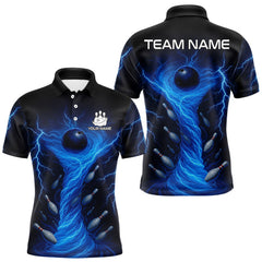 Maxcorners Blue Lightning Thunder tornado Bowling Shirts for Men Custom Team bowling jerseys