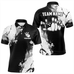 Maxcorners Black and White Retro Mens Bowling Polo, Quarter Zip shirts Custom team bowling jerseys mens outfit
