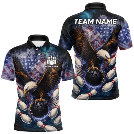 Maxcorners Smoke American Flag Eagle Bowling shirts For Men Custom patriotic Eagle bowling uniforms Team Jerseys