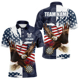 Maxcorners Red, White And Blue American Flag Eagle Darts Shirts For Men Custom Patriotic Darts Team Jersey