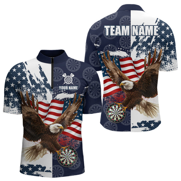 Maxcorners Red, White And Blue American Flag Eagle Darts Shirts For Men Custom Patriotic Darts Team Jersey