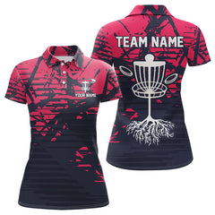 Maxcorners Pink and navy Camo Mens Disc golf polo shirts Custom team disc golf apparelMT0306