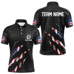 Maxcorners Personalized American Flag Men golf polo shirts, Custom Patriotic Golf Team Shirts For men | Black LM3006