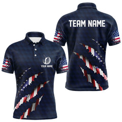 Maxcorners Personalized American Flag Men golf polo shirt, Custom Patriotic Golf Team Shirts For men | Navy Blue LM3006