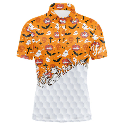 Maxcorners Personalized funny orange Halloween pattern mens golf polo shirts best mens golf wears MT2407
