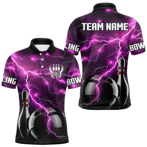 Maxcorners Pink Lightning Thunder Black Bowling Polo, Quarter zip Shirt for Men custom bowling team jerseys LM2408