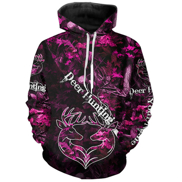 Maxcorners Love Deer Hunting Pink Camo Customize Name 3D All Over Printed Shirts Personalized Hunting gifts LM2608