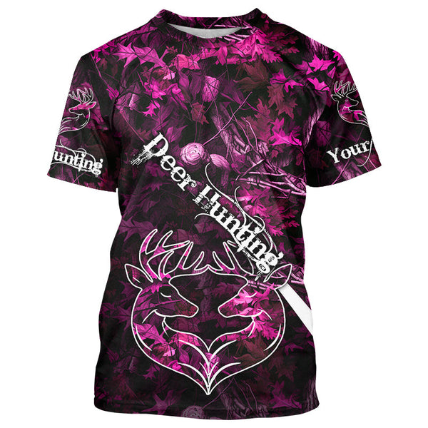 Maxcorners Love Deer Hunting Pink Camo Customize Name 3D All Over Printed Shirts Personalized Hunting gifts LM2608